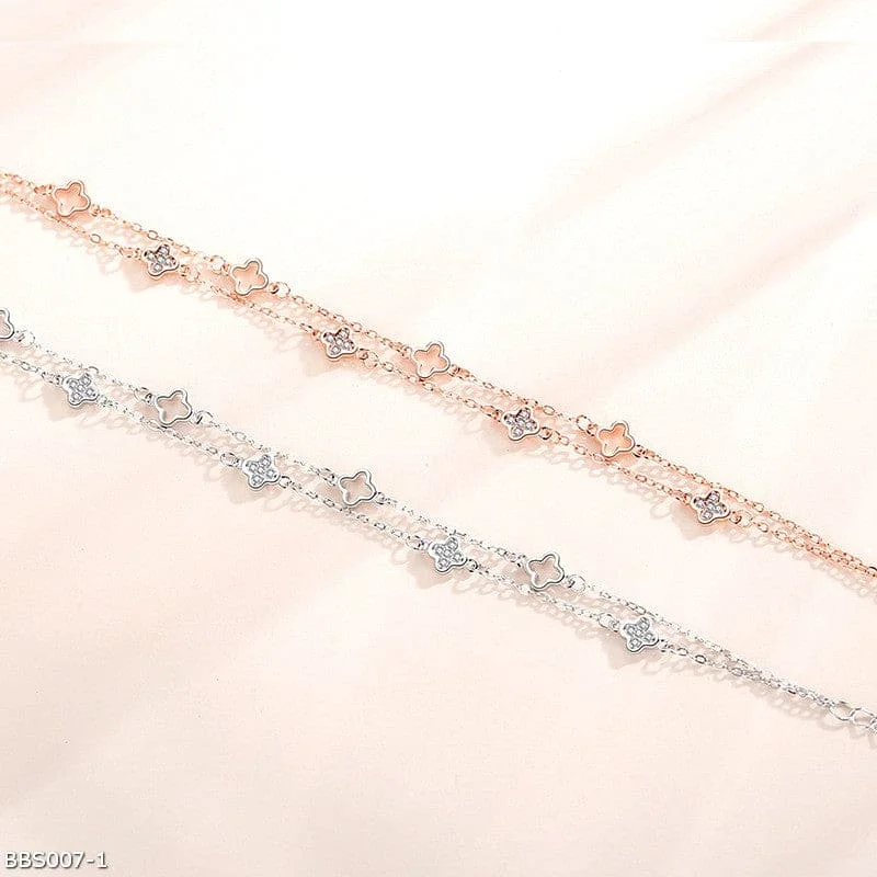 Silver Link Bracelet-Double chain clover bracelet