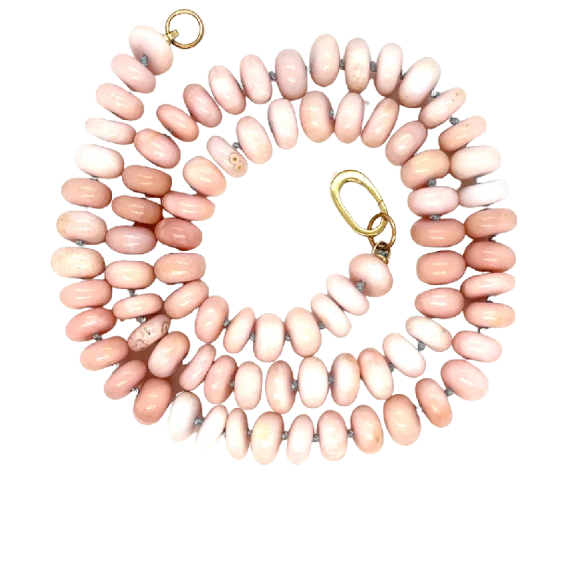 Chunky Gold Necklace-Pink Opal Gemstone Bead Necklace