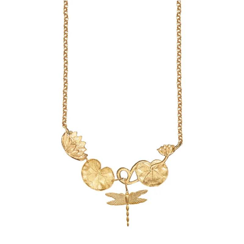 Statement Beaded Necklace-Gold Waterlily Necklace