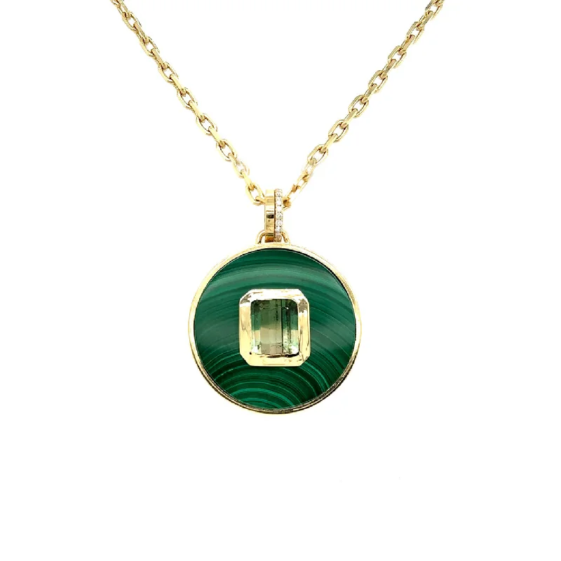 Star Pendant Necklace-Bejeweled Malachite + Bicolor Green Tourmaline Necklace