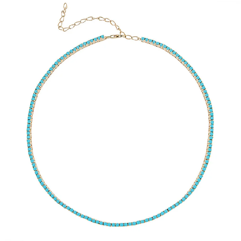 Diamond and Pearl Necklace-Turquoise Tennis Necklace