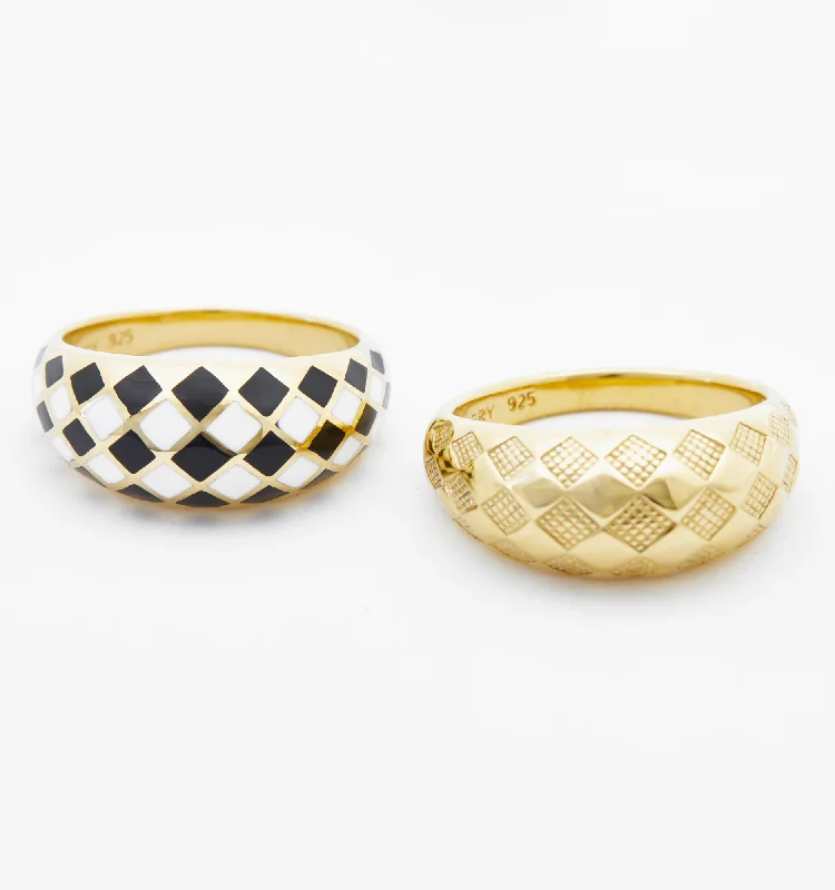 Gold Birthstone Ring-Checker Rings - Set of 2