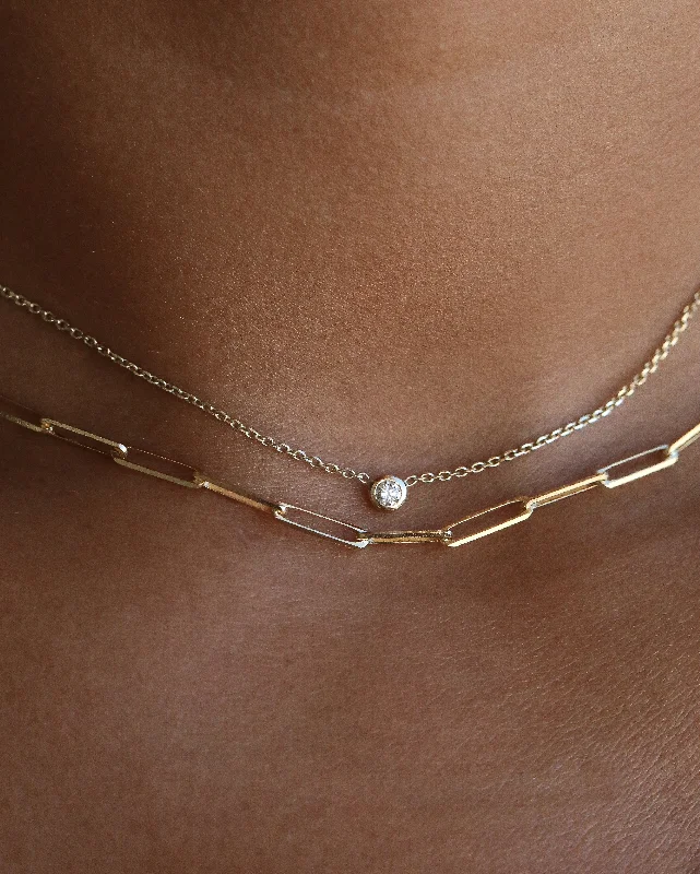 Modern Chain Necklace-Diamond Bezel Necklace