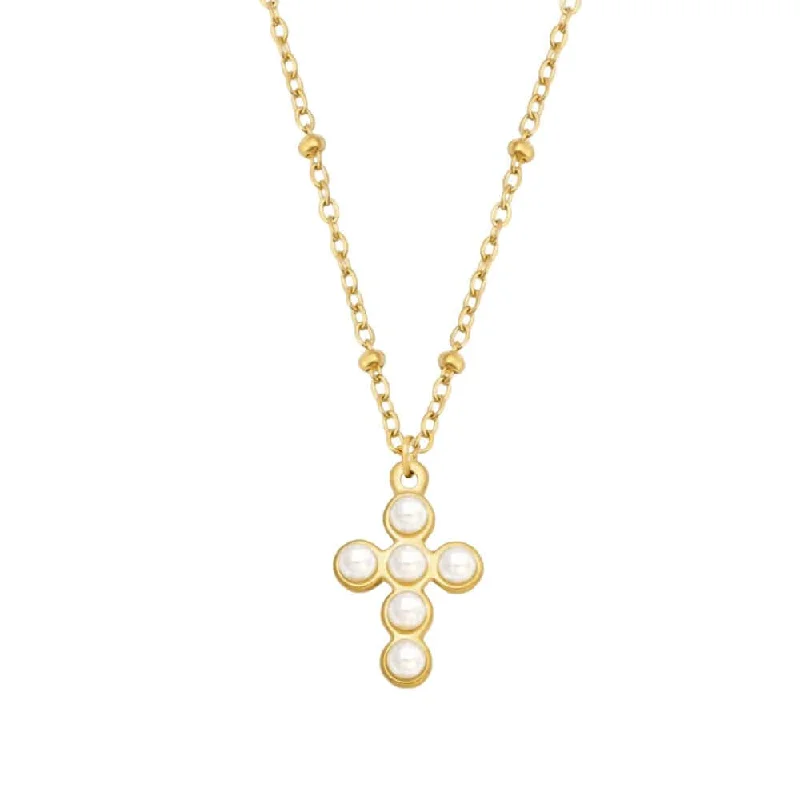 Classic Pearl Necklace-Seraphina Cross Necklace