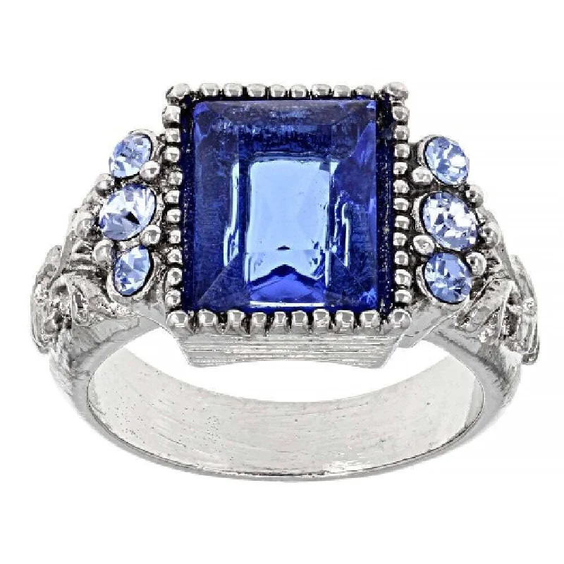 Wedding Band for Men-1928 Jewelry Sapphire Blue German Glass Stone & Crystal Ring