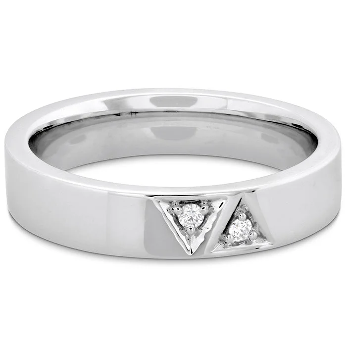 Bold Silver Band Ring-Hearts On Fire Triplicity Triangle Double Diamond Band