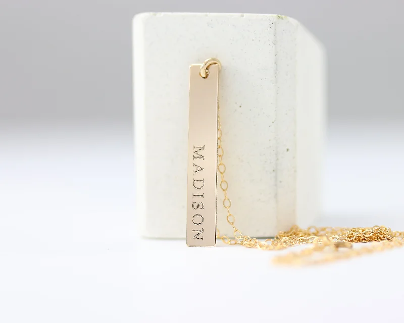 Classic Pearl Necklace-Vertical Bar Name Necklace