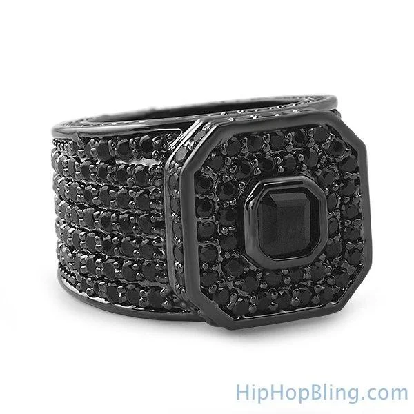 Boho Style Ring-Asscher Boss Black Bling Bling Ring