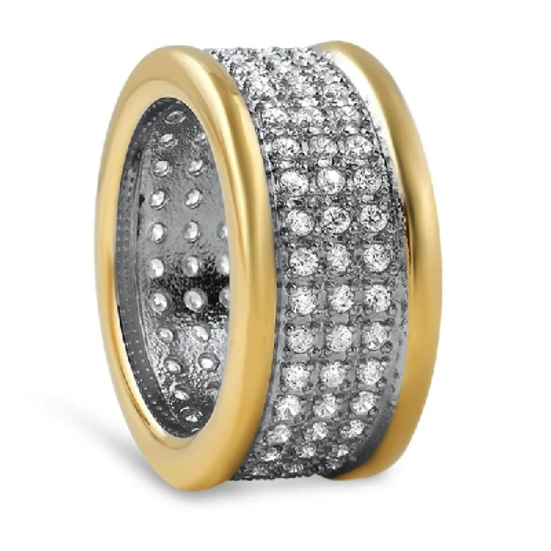 Women’s Designer Engagement Ring-Gold 360 Eternity CZ Micro Pave Bling Bling Ring Steel