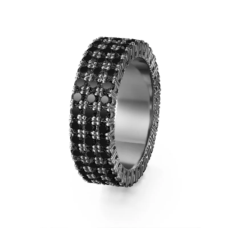 Titanium Wedding Ring-LENOX ETERNITY BAND TRIPLE (Black Diamond)