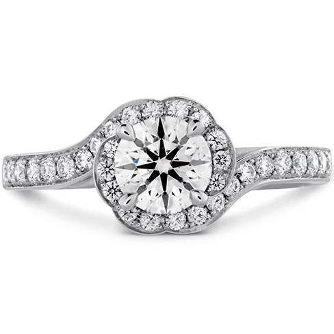 Engagement Ring with Side Stones-Hearts On Fire Lorelei Bloom Engagement Ring with Diamond Band