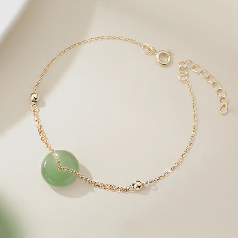 Silver and Gold Bracelet-Synthetic Jade Ring Bracelet