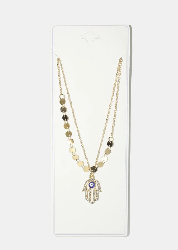 Diamond and Pearl Necklace-Hamsa Hand Necklace