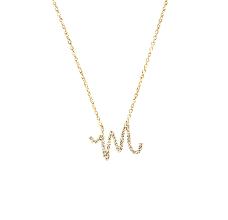 Artistic Statement Necklace-Custom Diamond Cursive Initial Necklace