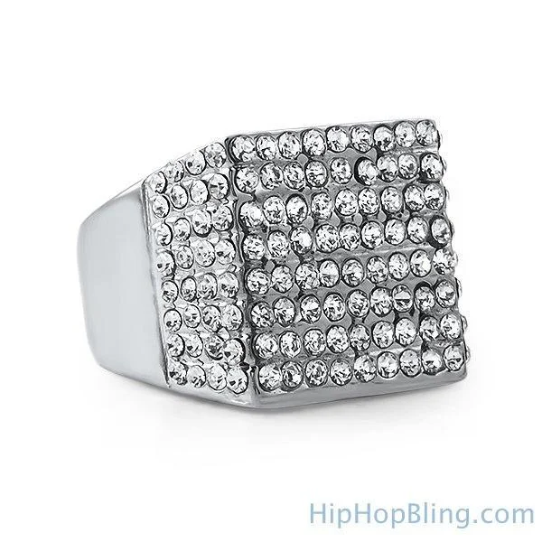 Bold Silver Band Ring-Pimp Stainless Steel Bling Bling Ring