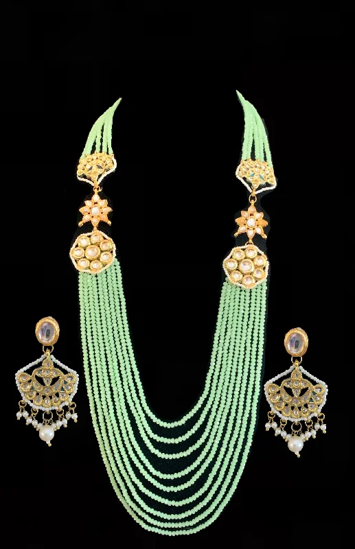 Long Beaded Necklace-LN26 Mallika beaded long kundan necklace with earrings ( READY TO SHIP)