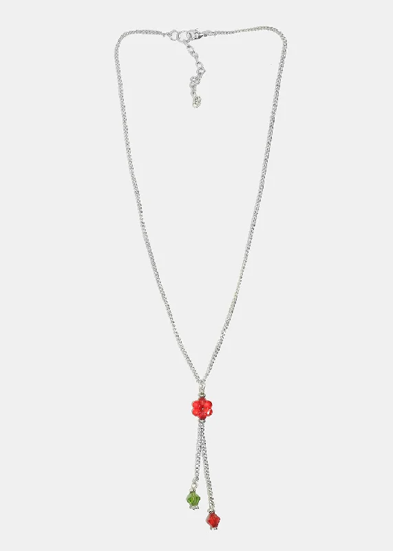 Long Beaded Necklace-Dainty Christmas Silver Necklace