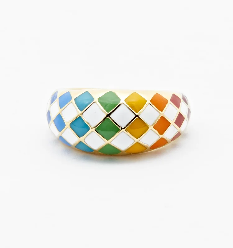 Couples Matching Rings-True Rainbow Checker Ring