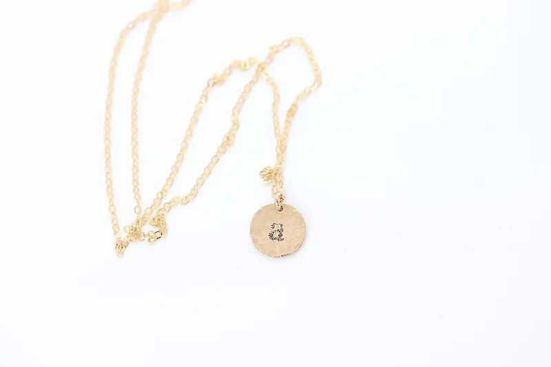 Statement Necklace for Wedding-Hammered Initial Charm Disc Necklace