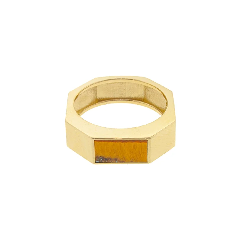 Elegant Sapphire Ring-Gemstone Geo Ring with Tiger's Eye