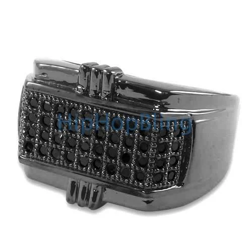 Antique Gold Ring-All Black Pimp CZ Micro Pave .925 Silver Mens Iced Out Ring