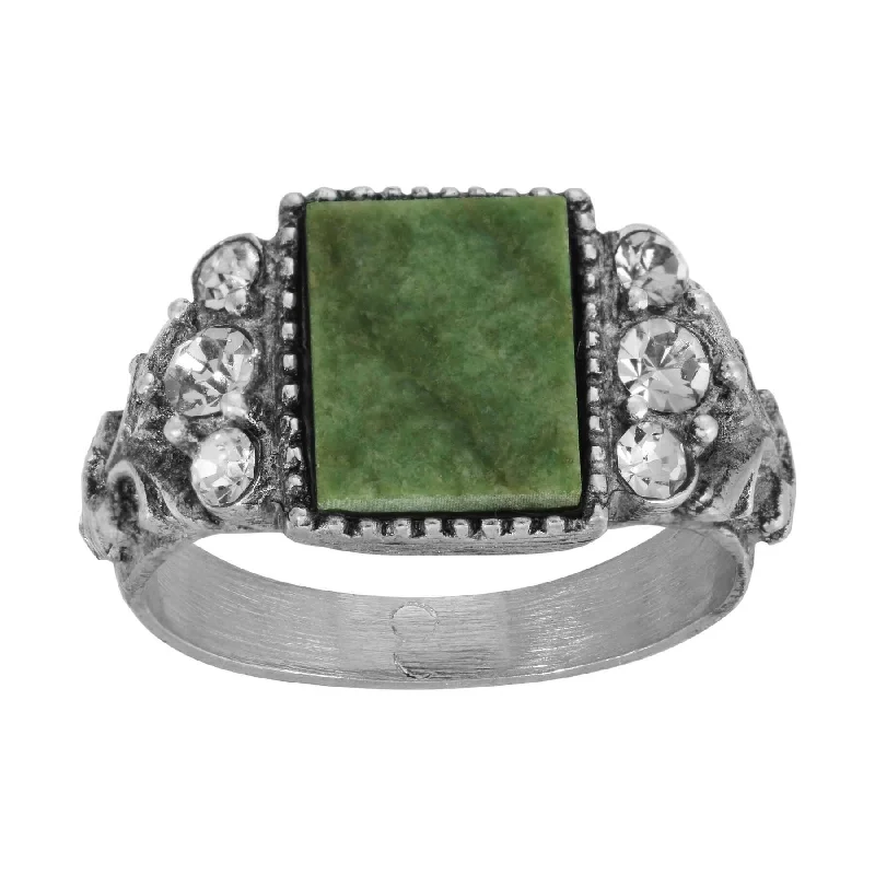 Heart Shaped Ring for Women-1928 Jewelry Jade Gemstone Crystal Accent Ring