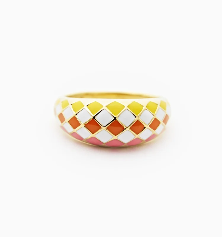 Custom Birthstone Ring for Mom-Sunset Checker Ring