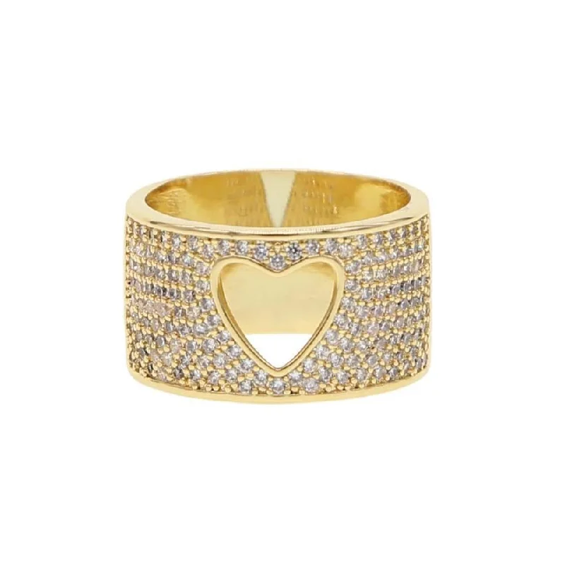 Yellow Gold Wedding Ring-Pave Heart Ring