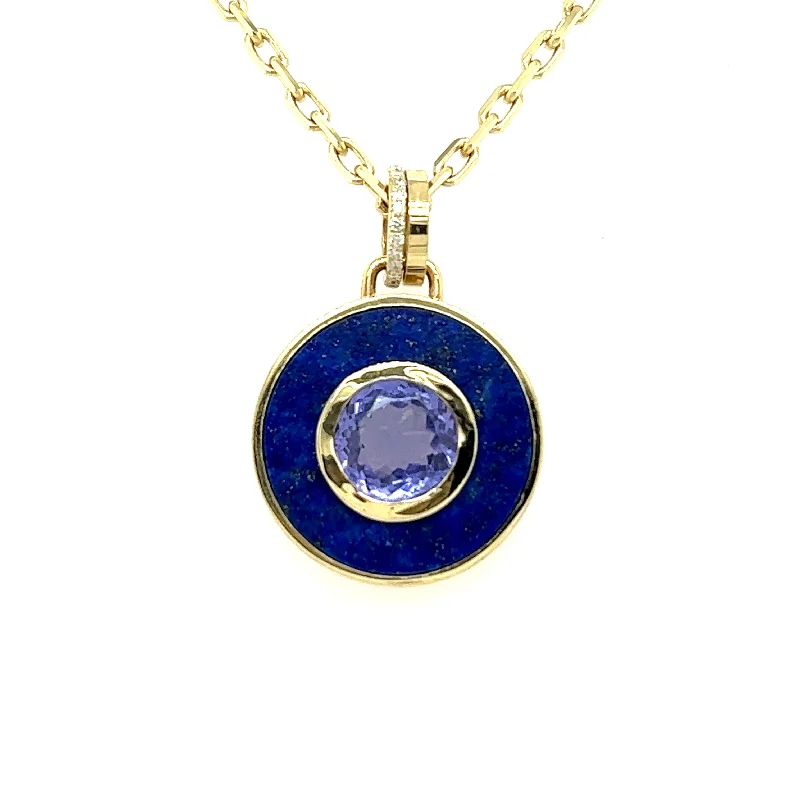 Silver Heart Pendant Necklace-Bejeweled Lapis + Tanzanite Necklace