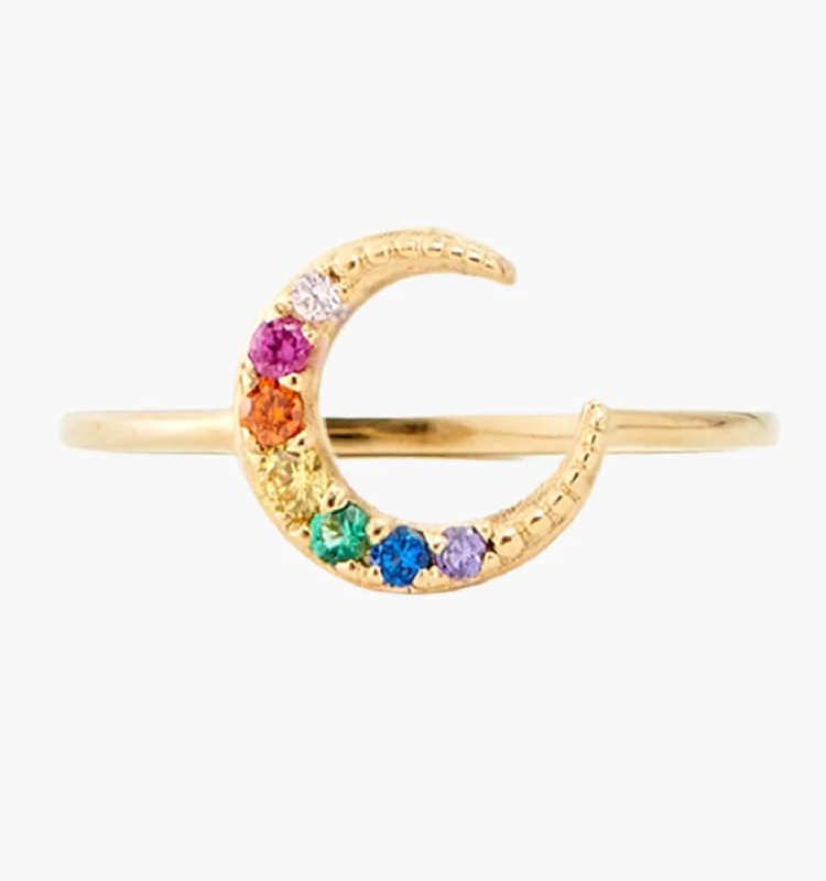 Stackable Rings for Women-Rainbow Moon Ring