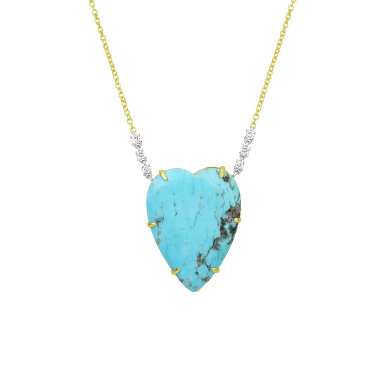 Pearl Necklace for Bride-Turquoise Heart Necklace with Diamonds