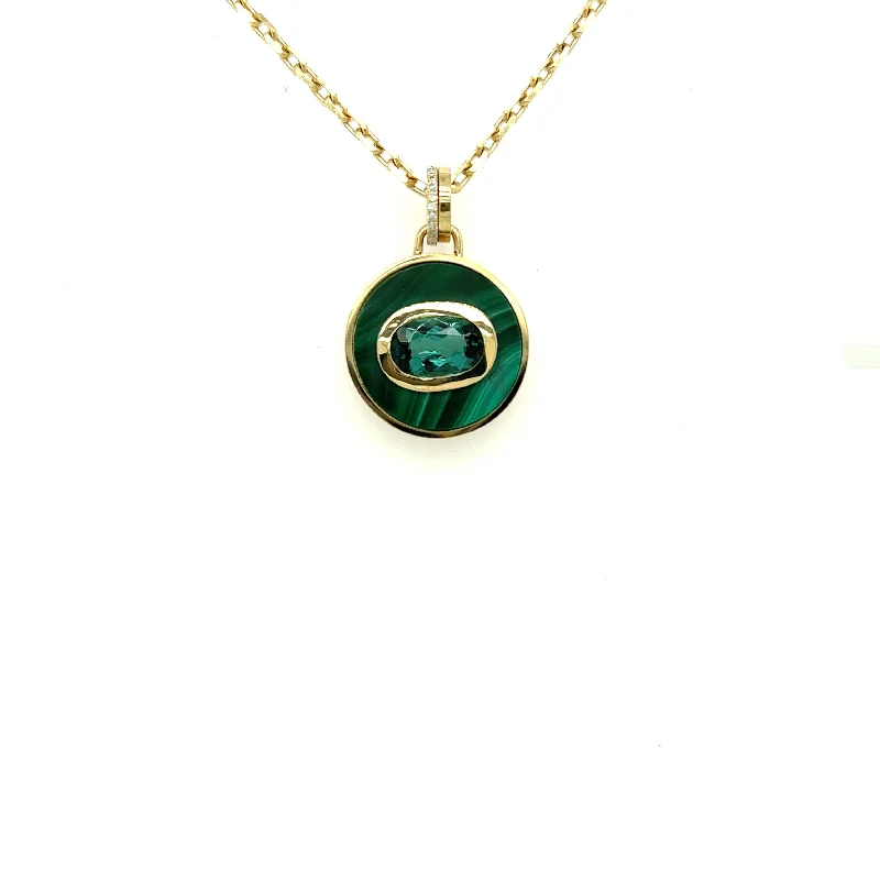 Custom Birthstone Necklace for Mom-Bejeweled Malachite + Blue Green Tourmaline Necklace