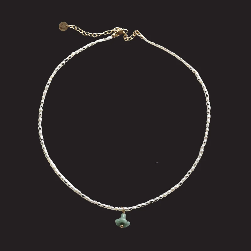 Simple Gold Chain Necklace-Mini Puakenikeni Jade Pearl Necklace