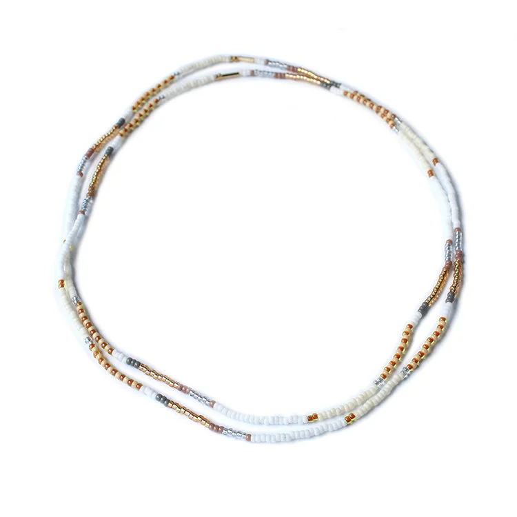 Crystal Bead Necklace-Coco Chokers set of 2 / White