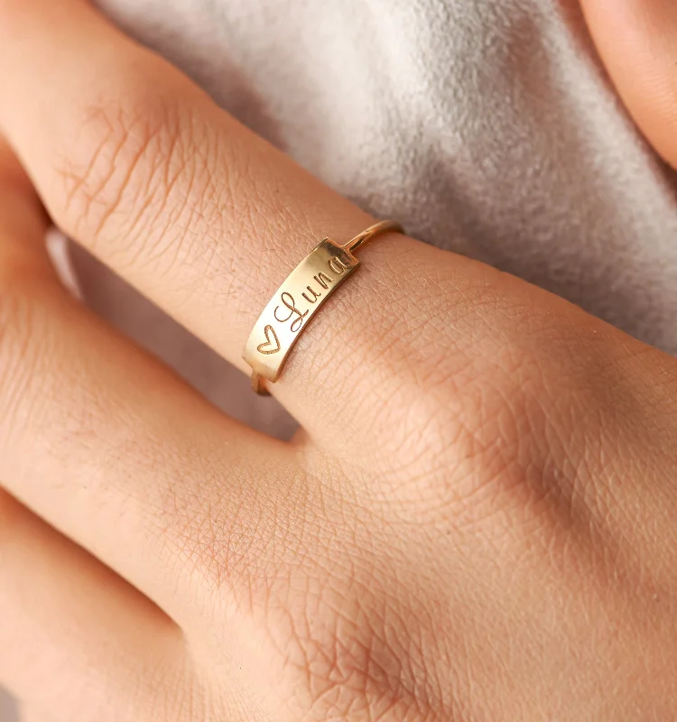 Vintage Diamond Ring-Small Personalized Bar Ring