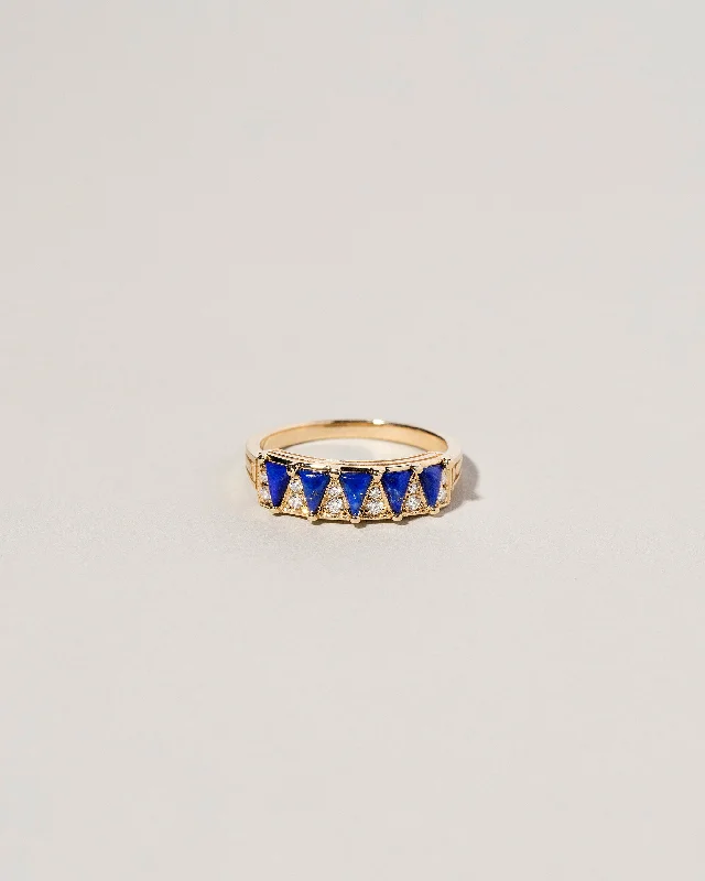 Cushion Cut Sapphire Ring-Five Triangle Ring - Lapis