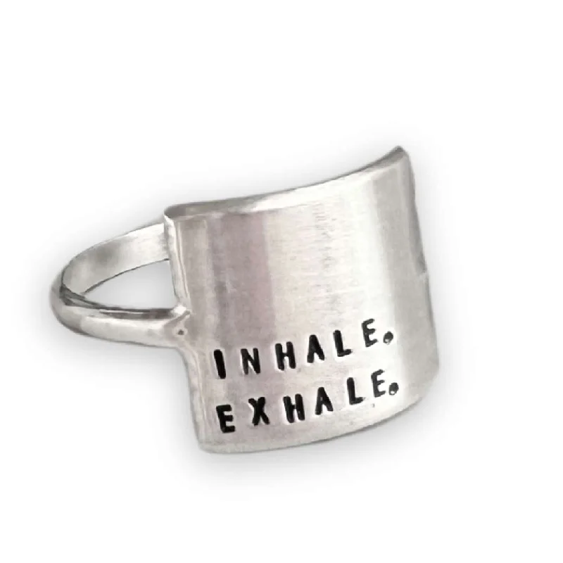 Modern Solitaire Ring-Inhale. Exhale. - Handmade Silver Message Ring