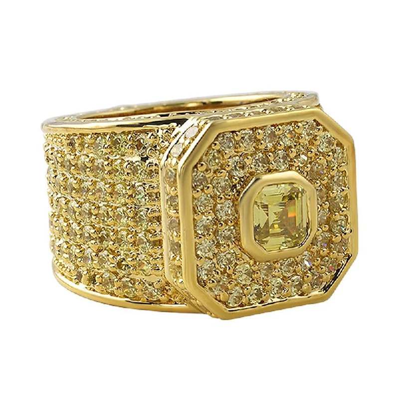 Pearl Ring for Women-Lemonade Asscher Cut Boss Iced Out Ring