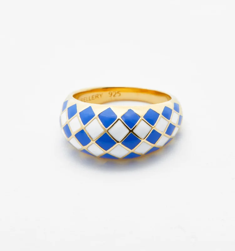 Unique Gemstone Ring-Azure Blue Checker Ring