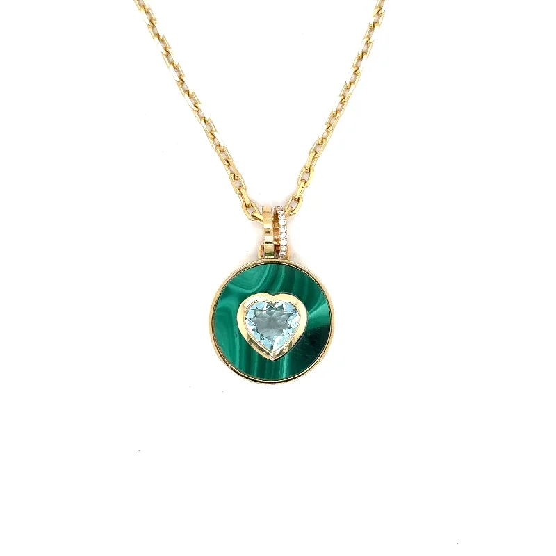 Natural Gemstone Necklace-Bejeweled Malachite + Aquamarine Necklace