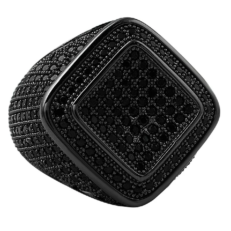 Stackable Rings for Women-Deep Ice Black CZ Micro Pave Bling Ring