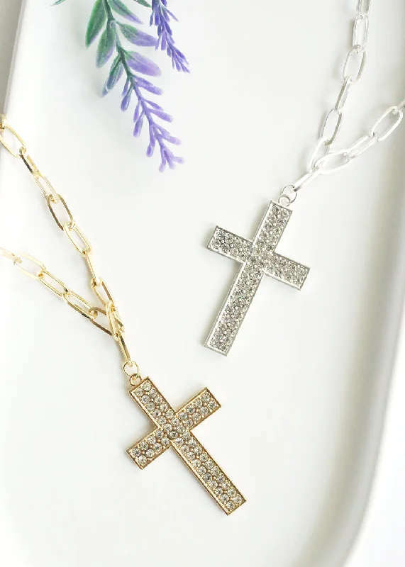 Women’s Pendant Necklace-Rhinestone Cross Necklace