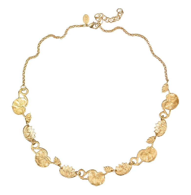 Elegant Necklace with Gemstones-Gold Waterlily Collar