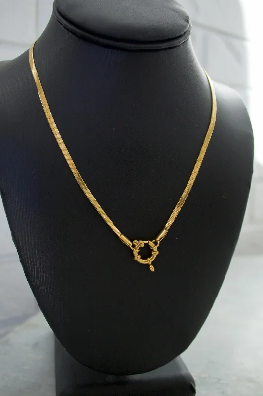 Classic Chain Necklace-18K Thin Herringbone Charm Clasp Necklace