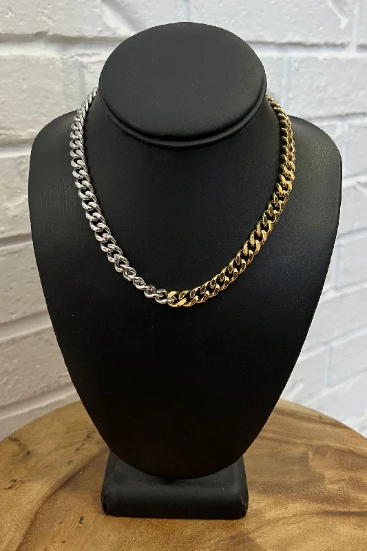 Retro Style Necklace-18K Demi Mixed Metal Thick Chain Necklace