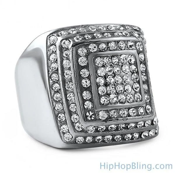 Unique Couples Rings-Bling Steps Stainless Steel Iced Out Ring