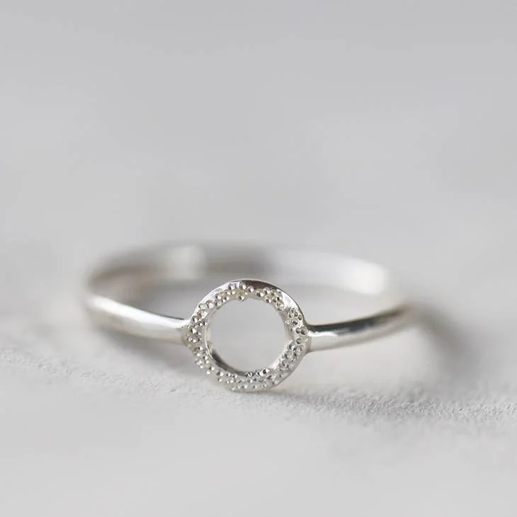 Heart-Shaped Engagement Ring-Diamond Dusted Open Circle Silver Ring