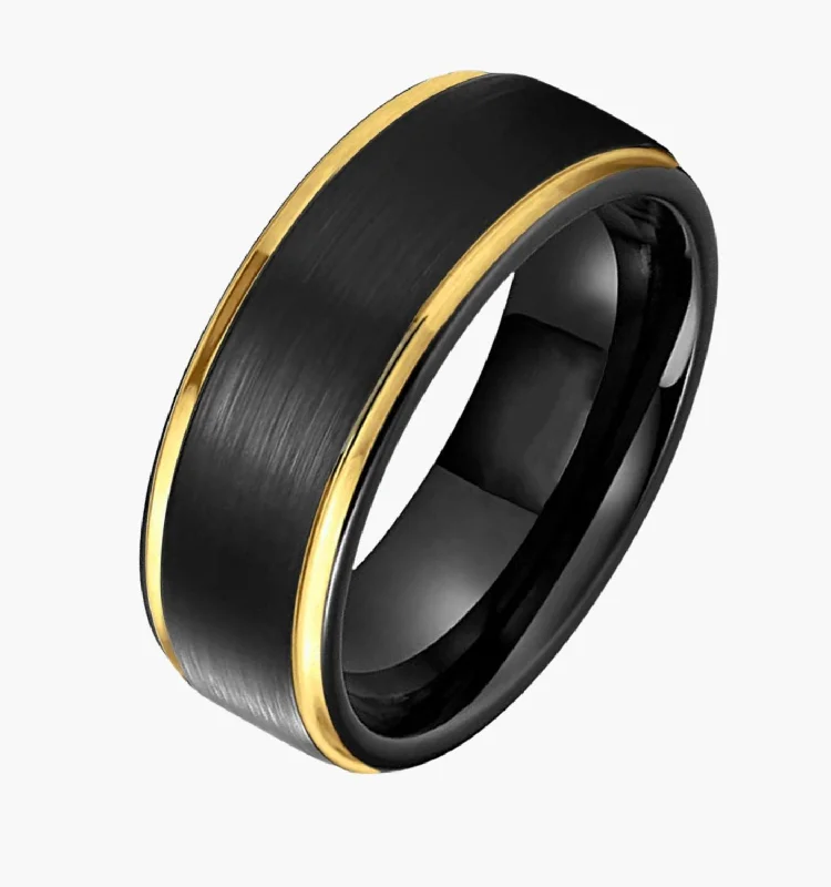 Vintage Engagement Ring-Black with Gold Accent Men's Wedding Ring