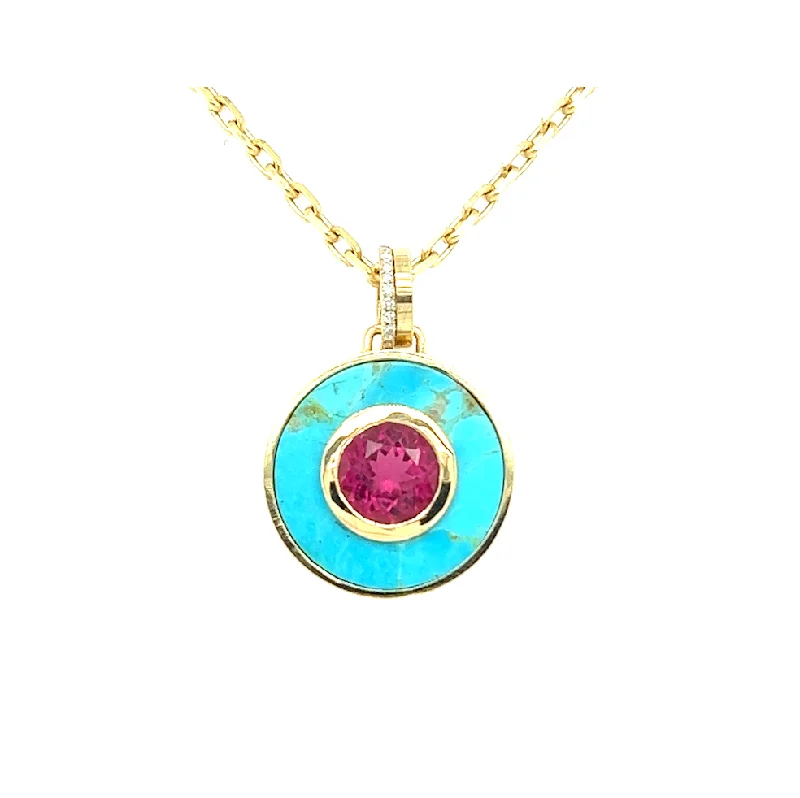 Large Crystal Necklace-Bejeweled Turquoise + Pink Sapphire Necklace