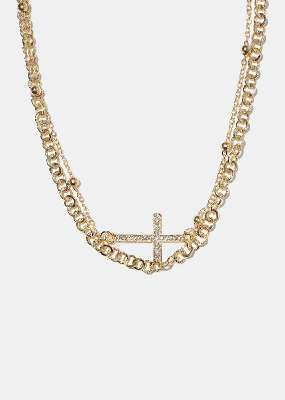 Modern Pendant Necklace-Layered Necklace with Cross